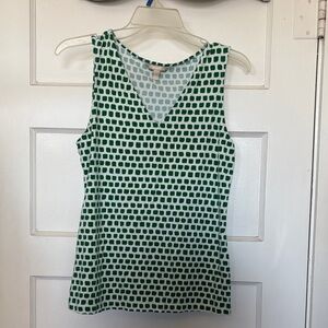 Banana Republic Green and White Patterned Tank Top Size M